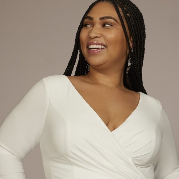 Long sleeve jersey dress with side draping - DB Studio - Picture 3 of 3